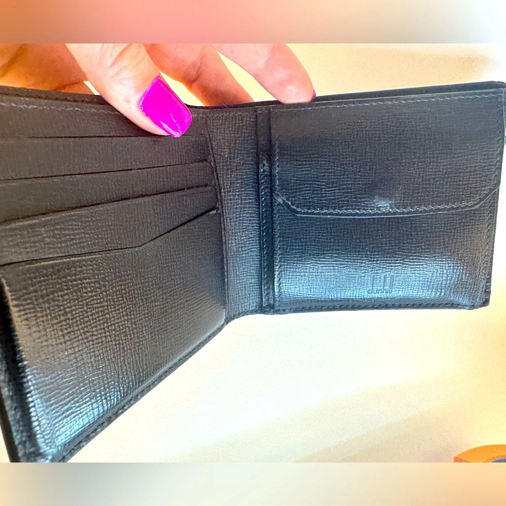Dunhill Bifold Wallet Black Leather W Embossed Logo & Coin Pouch AUTHENTIC EUC - Picture 10 of 16